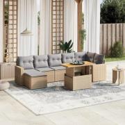 vidaXL Matgrupp för trädgården med dynor 8 delar beige konstrotting
