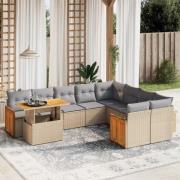 vidaXL Soffgrupp för trädgård med dynor 10 delar beige konstrotting