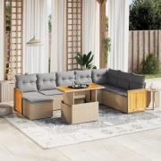 vidaXL Soffgrupp för trädgården med dynor 9 delar beige konstrotting