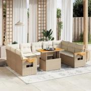 vidaXL Loungegrupp för trädgården m. dynor 11 delar beige konstrotting