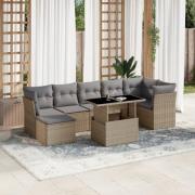 vidaXL Matgrupp för trädgården med dynor 8 delar beige konstrotting