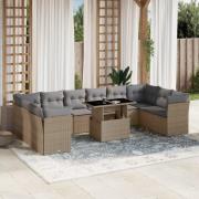 vidaXL Loungegrupp för trädgården m. dynor 11 delar beige konstrotting