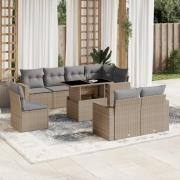 vidaXL Soffgrupp för trädgården med dynor 9 delar beige konstrotting