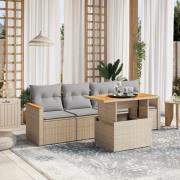 vidaXL Soffgrupp för trädgården med dynor 5 delar beige konstrotting