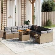 vidaXL Loungegrupp för trädgården m. dynor 11 delar beige konstrotting