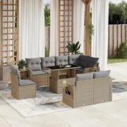 vidaXL Soffgrupp för trädgården med dynor 9 delar beige konstrotting