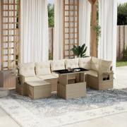 vidaXL Matgrupp för trädgården med dynor 8 delar beige konstrotting