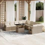 vidaXL Loungegrupp för trädgården m. dynor 11 delar beige konstrotting