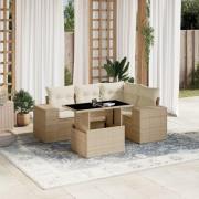 vidaXL Soffgrupp för trädgården med dynor 5 delar beige konstrotting
