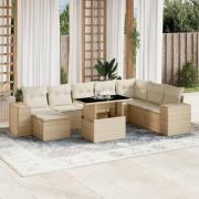 vidaXL Soffgrupp för trädgården med dynor 9 delar beige konstrotting