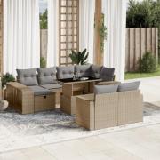 vidaXL Loungegrupp för trädgården m. dynor 11 delar beige konstrotting