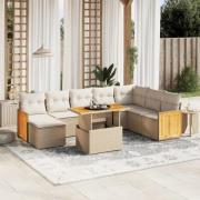 vidaXL Soffgrupp för trädgården med dynor 9 delar beige konstrotting