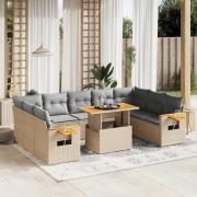 vidaXL Loungegrupp för trädgården m. dynor 11 delar beige konstrotting