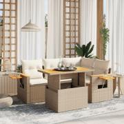 vidaXL Soffgrupp för trädgården med dynor 5 delar beige konstrotting