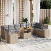 vidaXL Loungegrupp för trädgården m. dynor 11 delar beige konstrotting