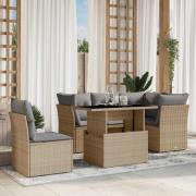 vidaXL Soffgrupp för trädgården med dynor 6 delar beige konstrotting