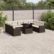 vidaXL Loungegrupp 10 delar med brun dynor konstrotting
