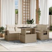 vidaXL Soffgrupp för trädgården med dynor 6 delar beige konstrotting