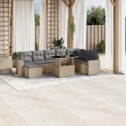 vidaXL Soffgrupp för trädgården med dynor 9 delar beige konstrotting