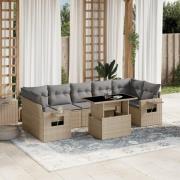 vidaXL Matgrupp för trädgården med dynor 8 delar beige konstrotting