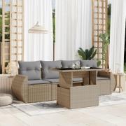 vidaXL Soffgrupp för trädgården med dynor 5 delar beige konstrotting