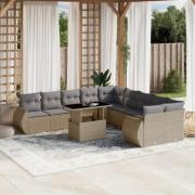 vidaXL Loungegrupp för trädgården m. dynor 11 delar beige konstrotting