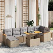 vidaXL Matgrupp för trädgården med dynor 8 delar beige konstrotting