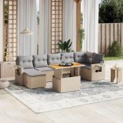 vidaXL Matgrupp för trädgården med dynor 8 delar beige konstrotting