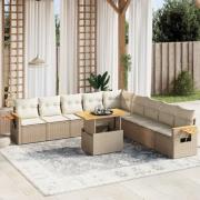 vidaXL Loungegrupp för trädgården m. dynor 11 delar beige konstrotting