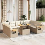 vidaXL Soffgrupp för trädgård med dynor 10 delar beige konstrotting