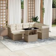 vidaXL Matgrupp för trädgården med dynor 8 delar beige konstrotting
