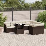 vidaXL Loungegrupp 10 delar med brun dynor konstrotting