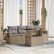 vidaXL Soffgrupp för trädgården med dynor 5 delar beige konstrotting