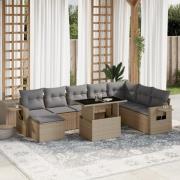 vidaXL Soffgrupp för trädgården med dynor 9 delar beige konstrotting