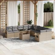 vidaXL Loungegrupp för trädgården m. dynor 11 delar beige konstrotting