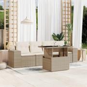 vidaXL Soffgrupp för trädgården med dynor 5 delar beige konstrotting