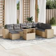 vidaXL Soffgrupp för trädgården med dynor 9 delar beige konstrotting