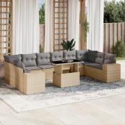 vidaXL Loungegrupp för trädgården m. dynor 11 delar beige konstrotting