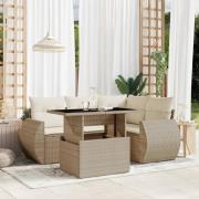 vidaXL Soffgrupp för trädgården med dynor 5 delar beige konstrotting