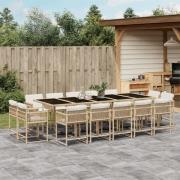vidaXL Matgrupp för trädgården med dynor 15 delar beige konstrotting