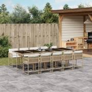 vidaXL Matgrupp för trädgården med dynor 11 delar beige konstrotting