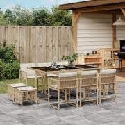 vidaXL Matgrupp för trädgården med dynor 11 delar beige konstrotting