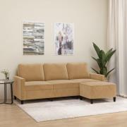 vidaXL 3-sitssoffa med fotpall brun 180 cm sammet