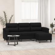 vidaXL 3-sitssoffa med fotpall svart 180 cm mikrofibertyg
