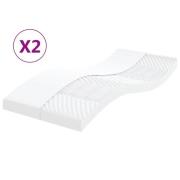 vidaXL Skummadrasser 2 st vit 80x200 cm 7-zoner hårdhet 20 ILD