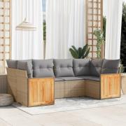 vidaXL Soffgrupp för trädgården med dynor 6 delar beige konstrotting