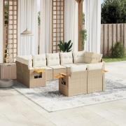 vidaXL Soffgrupp för trädgården med dynor 9 delar beige konstrotting