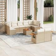 vidaXL Soffgrupp för trädgård med dynor 10 delar beige konstrotting