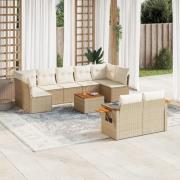 vidaXL Soffgrupp för trädgård med dynor 10 delar beige konstrotting