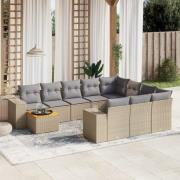 vidaXL Loungegrupp för trädgården m. dynor 11 delar beige konstrotting